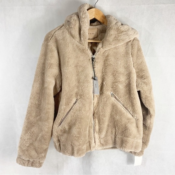 Blank NYC Siren Faux Fur Teddy Hooded Jacket Size XL Sand Stoner - Picture 1 of 12
